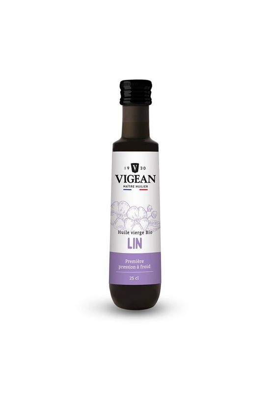huile de lin bio Vigean 25 cl premiere pression froid riche omega 3 vegan cru