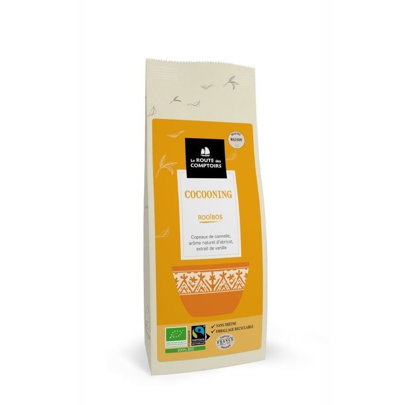 rooibos cocooning bio 100 g infusion sans theine pomme cannelle abricot boisson chaude naturelle