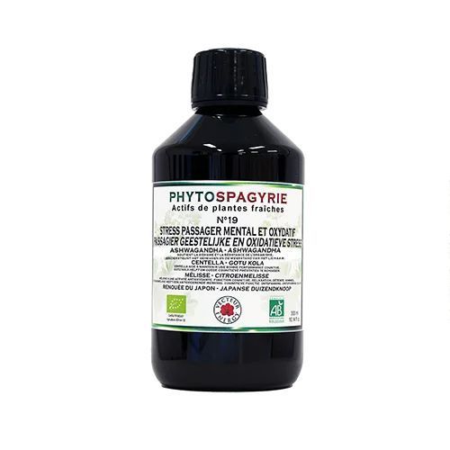 Phytospagyrie N°19 Stress Passager Mental et Oxydatif Bio – 300 ml Phytospagyrie N°19 Stress Passager Mental et Oxydatif Bio Vecteur Energy – Flacon 300 ml à l'ashwagandha, centella, mélisse