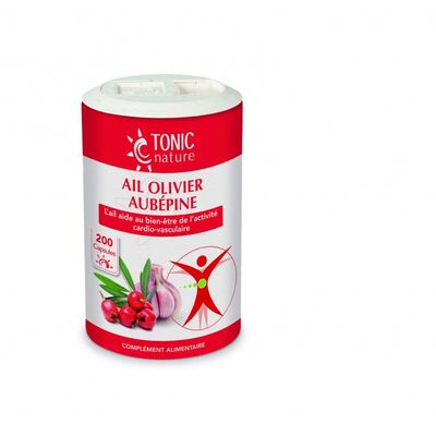 Ail Olivier Aubépine (200 capsules) Ail Olivier Aubepine 200 capsules complément alimentaire bio ail frais olivier et aubepine