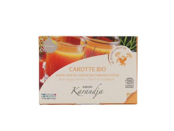 Savon carotte 100 g surgras 5 pourcent jus carotte huile calophylle bio COSMOS ORGANIC sans huiles essentielles savon naturel