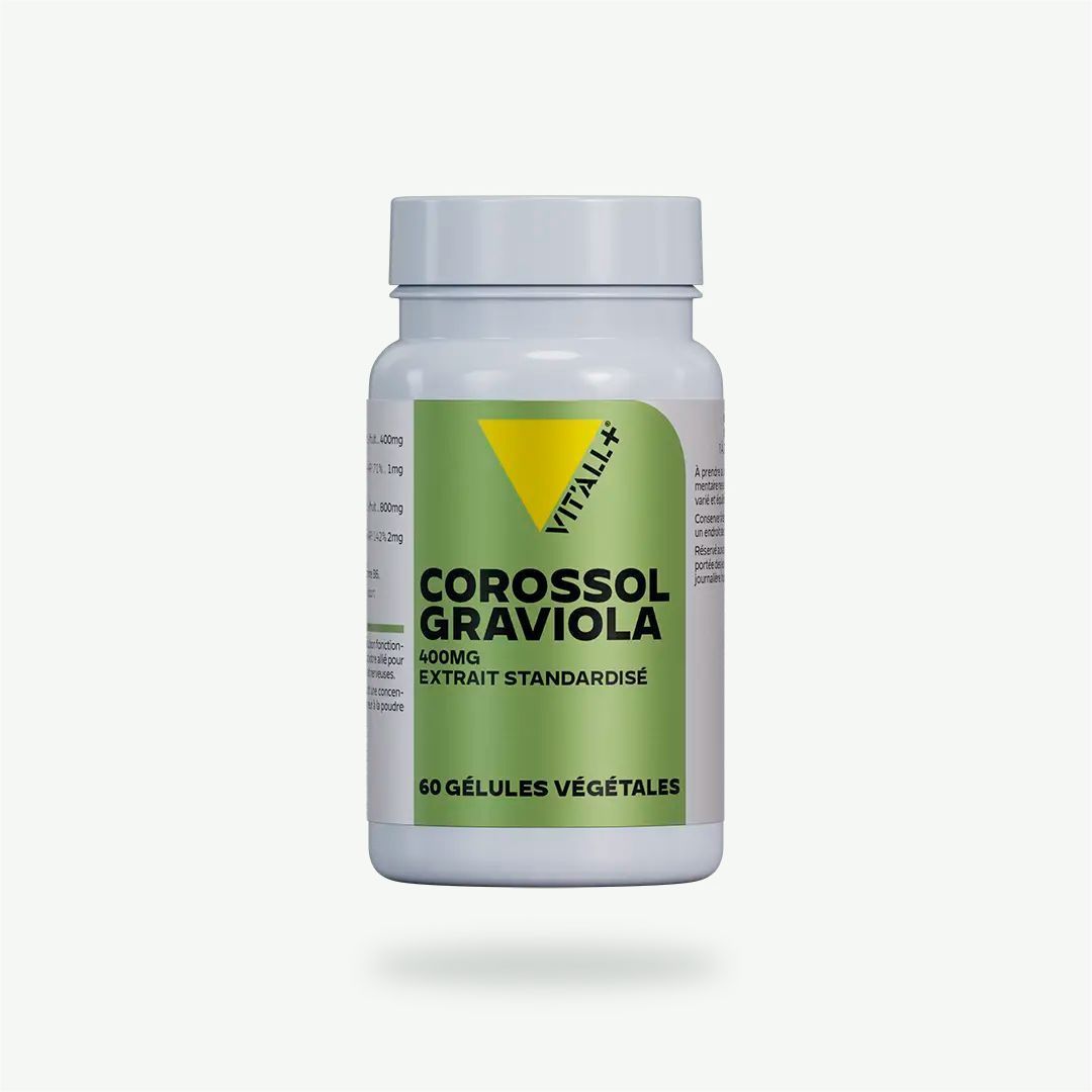 Corossol – Graviola 400 mg – 60 gélules Corossol Graviola 400 mg Vit’All+ – Annona muricata avec vitamine B6 – 60 gélules