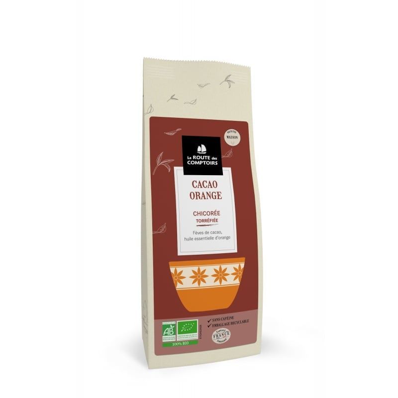 
chicoree cacao orange bio 200 g boisson sans cafeine chicorium intybus cacao infusion grains concasses
