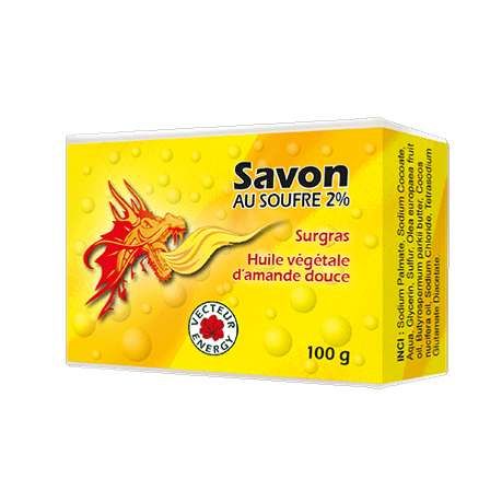 Soufre 2% Surgras 100 g Savon Soufre 2 pourcent surgras 100 g savon visage corps au soufre fabriqué en France