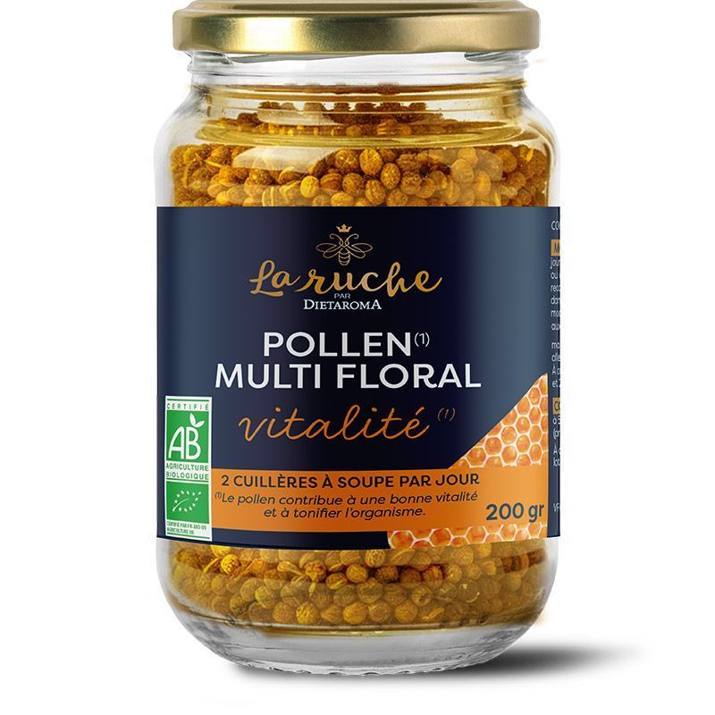 Pollen Multifloral Bio – Vitalité – 200 g Pollen Multifloral Bio Diétaroma en pelotes issu de différentes espèces florales butinées par les abeilles – 200 g