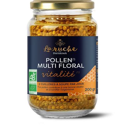Pollen Multifloral Bio – Vitalité – 200 g Pollen Multifloral Bio Diétaroma en pelotes issu de différentes espèces florales butinées par les abeilles – 200 g