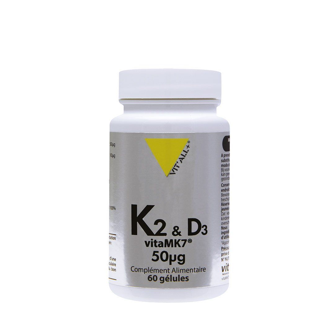 K2 & D3 60 gélules K2 D3 60 gélules Vit'all+ avec vitamine K2 VitaMK7 et vitamine D3 végétale issue du lichen.