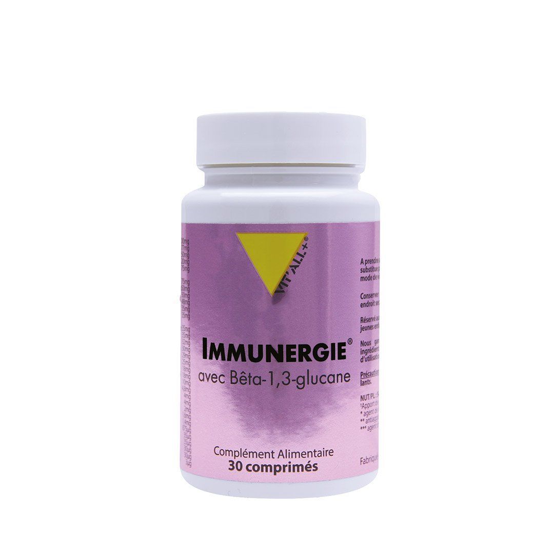 Immunergie 30 comprimés Immunergie 30 comprimés Vit'all+ complexe à base d'échinacée, astragale, shiitake, vitamines et minéraux.