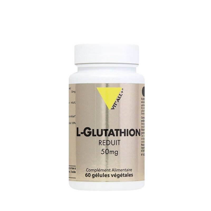 L-Glutathion réduit 60 gélules L-Glutathion réduit Vit'all+ 60 gélules apportant 50 mg de glutathion réduit par gélule.