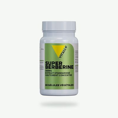 Super Berbérine 300 mg – 60 gélules Super Berbérine 300 mg Vit’All+ – Extrait de racine de Berberis aristata 20:1 équivalent à 6 g de poudre de plante sèche.