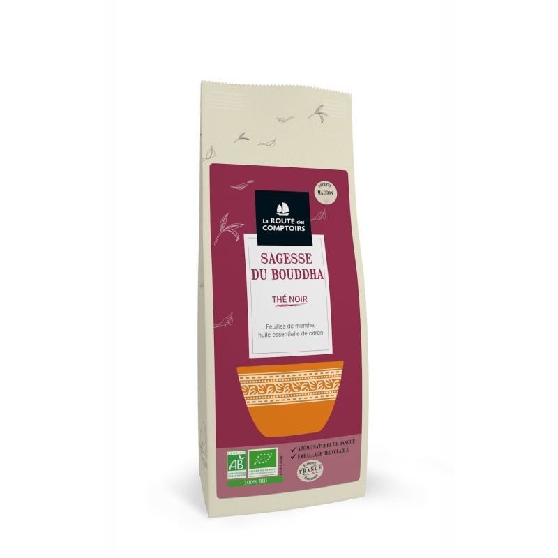 the noir sagesse du bouddha bio 100 g camellia sinensis menthe citron mangue infusion fraiche naturelle
