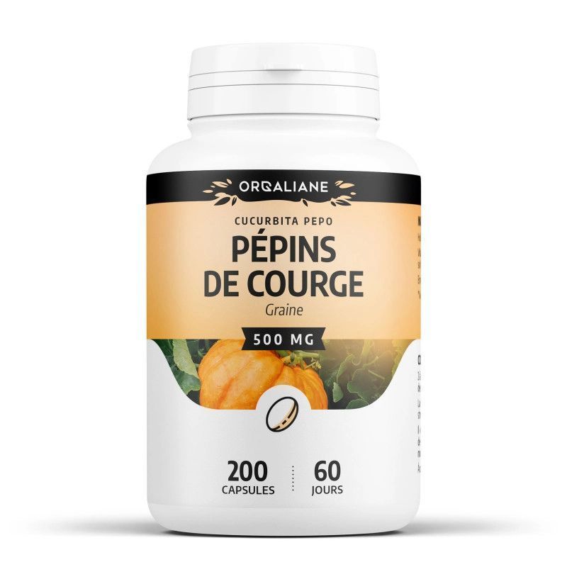 Huile de Pépins de Courge – 200 capsules Huile de Pépins de Courge GPH Diffusion en capsules – 1500 mg et vitamine E pour la santé de l'homme.