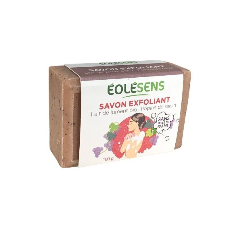 Savon Exfoliant au Lait de Jument Bio 100 g Éolésens Savon exfoliant au lait de jument Bio Éolésens 100 g avec poudre de pépins de raisin