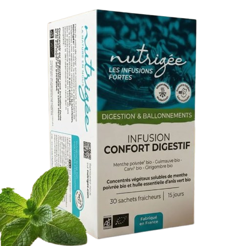 Infusion Confort Digestif Nutrigée bio 30 sachets menthe carvi gingembre.