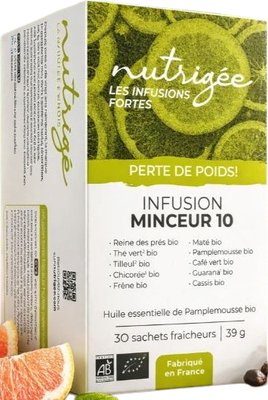 Infusion Minceur 10 bio Nutrigée 30 sachets plantes drainantes et métaboliques.