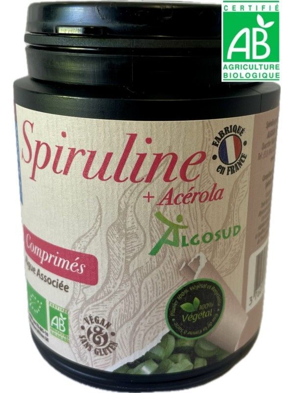 Spiruline Acérola - 200 Comprimés - Algosud Bio spiruline acerola bio comprimés 200 vitamine c naturel complement spiruline