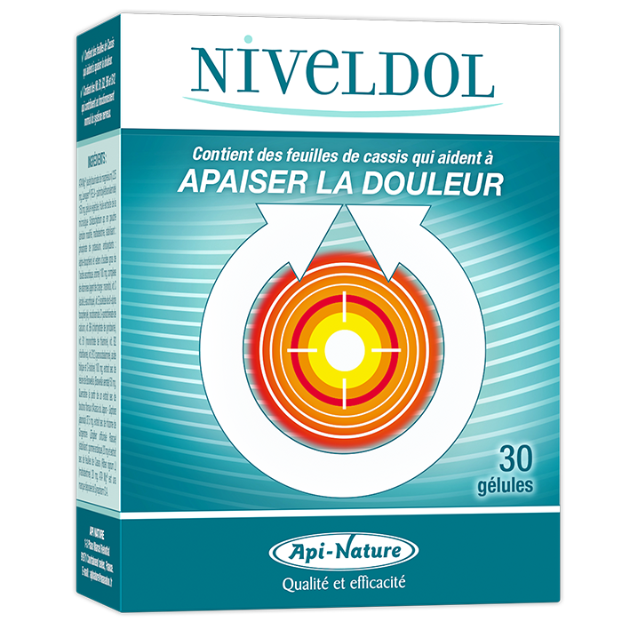 NivelDol 30 gélules | Api-Nature NivelDol Api-Nature 30 gélules à base de boswellia, gingembre et cassis disponible à l'Herboristerie Cousin-Wiame