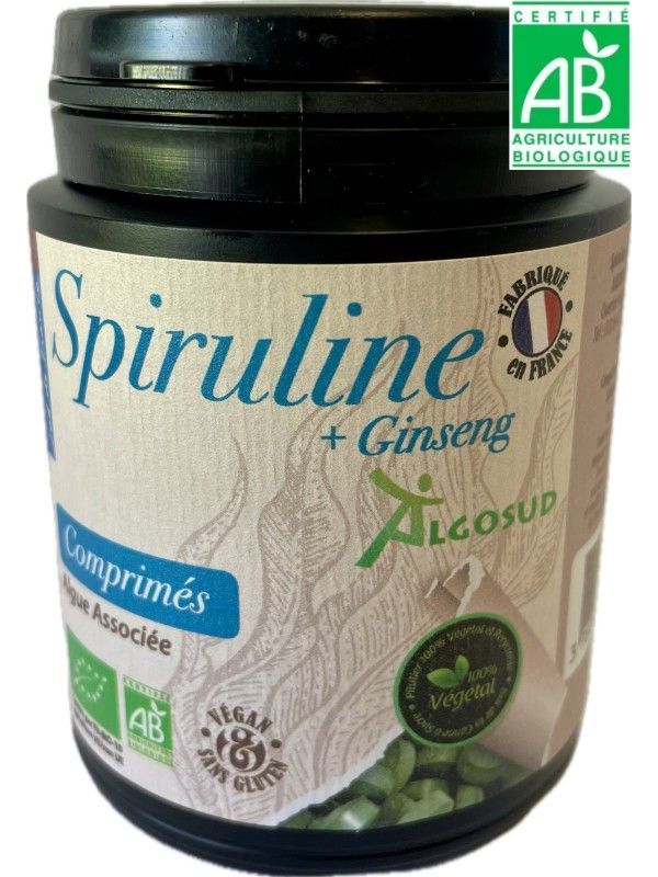 Spiruline Ginseng - 200 Comprimés - Algosud Bio spiruline ginseng bio 200 comprimes complement naturel spiruline panax ginseng