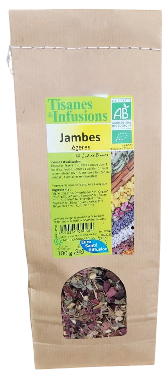 Tisane Jambes Légères - Certifiée Bio tisane jambes legeres bio 100 g herberie cousin wiame