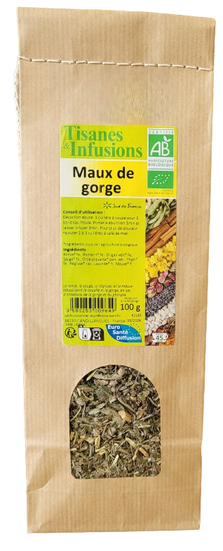 Tisane Maux de Gorge - Certifiée Bio tisane maux de gorge bio 100 g herberie cousin wiame