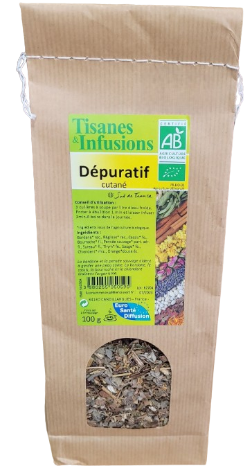 Tisane Dépuratif Cutané - Certifiée Bio tisane depuratif cutane bio 100 g herberie cousin wiame