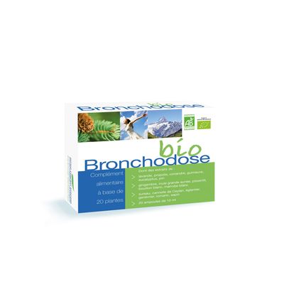 Bronchodose bio 20 ampoules Bronchodose 20 ampoules complément alimentaire bio plantes respiratoires propolis format liquide ampoules naturel