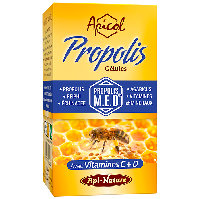 Propolis Apicol - 40 gélules Propolis Gélules Apicol – Propolis M.E.D®, Reishi, Agaricus, Échinacée, vitamines et minéraux