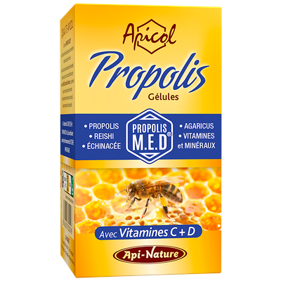 Propolis Gélules Apicol – Propolis M.E.D®, Reishi, Agaricus, Échinacée, vitamines et minéraux

