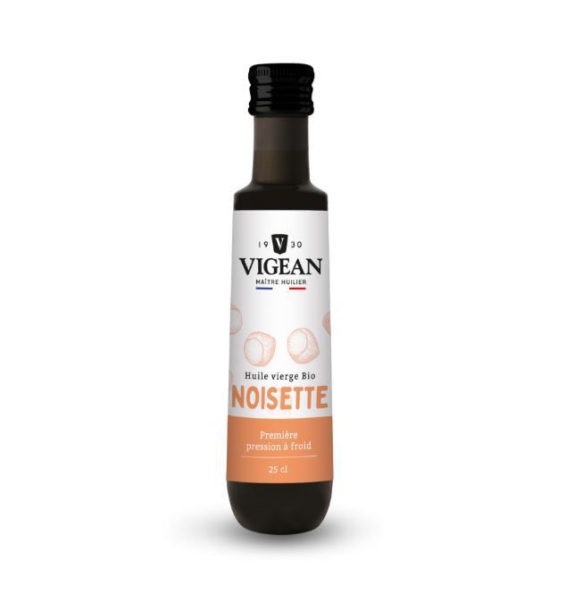 huile vierge bio noisette Vigean 25 cl premiere pression froid vegan raw food