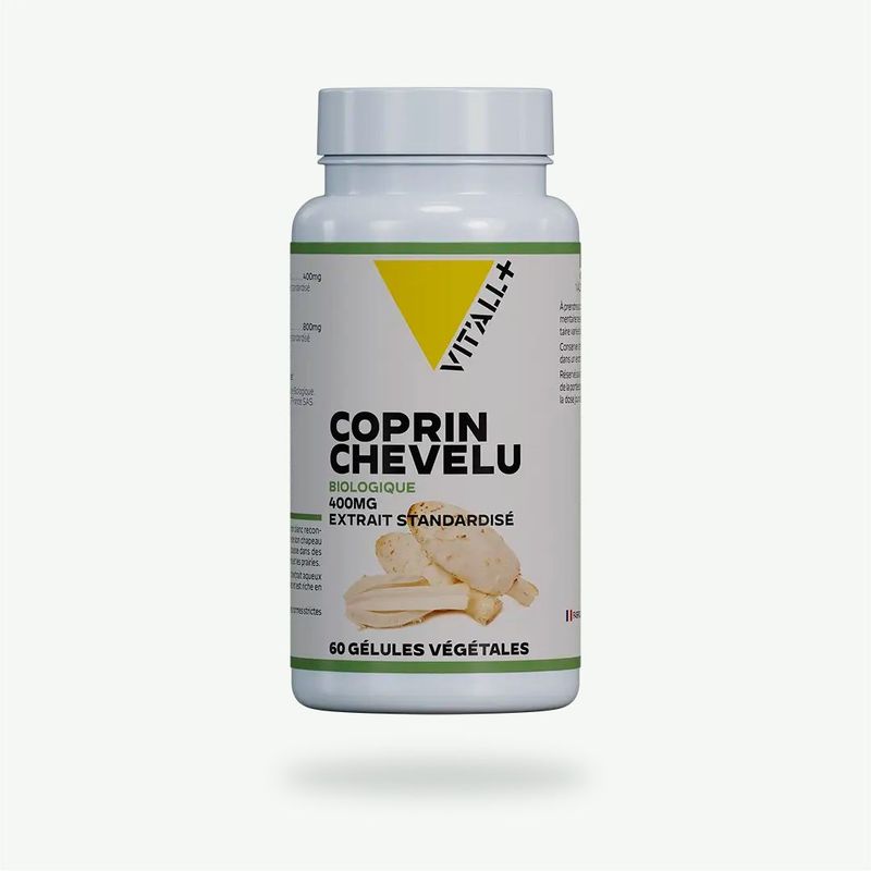 Coprin Chevelu Bio 400 mg – 60 gélules Coprin Chevelu Bio 400 mg Vit’All+ – Coprinus comatus standardisé à 30 % de polysaccharides – 60 gélules
