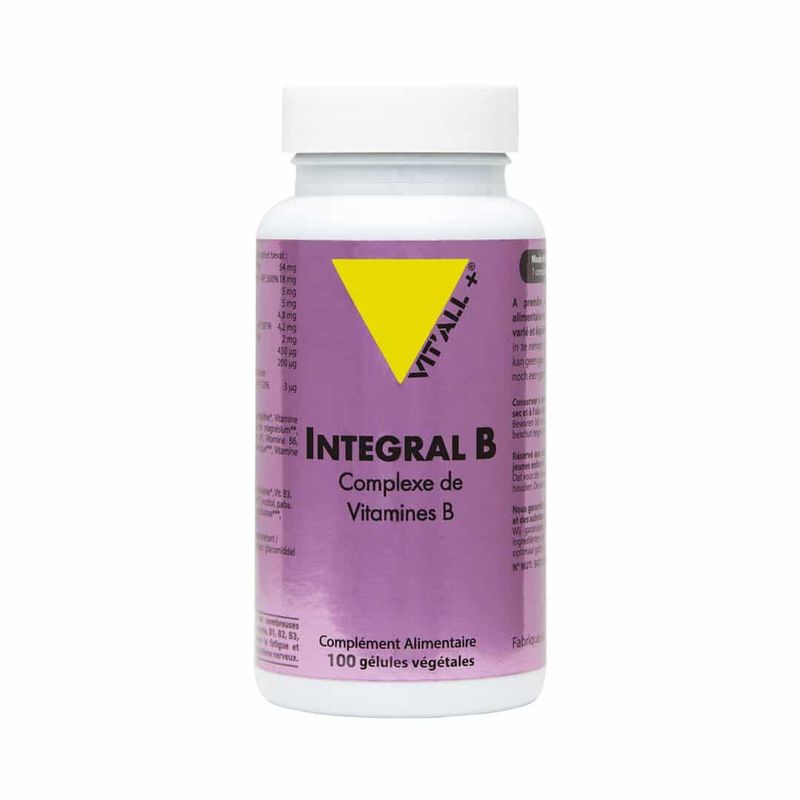Integral B 100 gélules Vit'all+ complexe de vitamines du groupe B avec vitamine B12 active et Quatrefolic®.