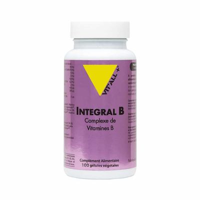 Integral B 100 gélules Vit'all+ complexe de vitamines du groupe B avec vitamine B12 active et Quatrefolic®.