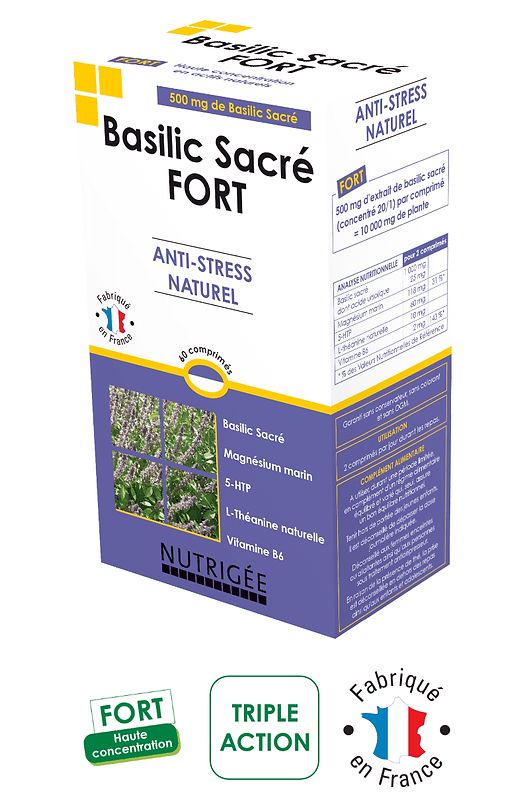 basilic sacre fort 60 comprimes tulsi magnesium 5htp complement alimentaire