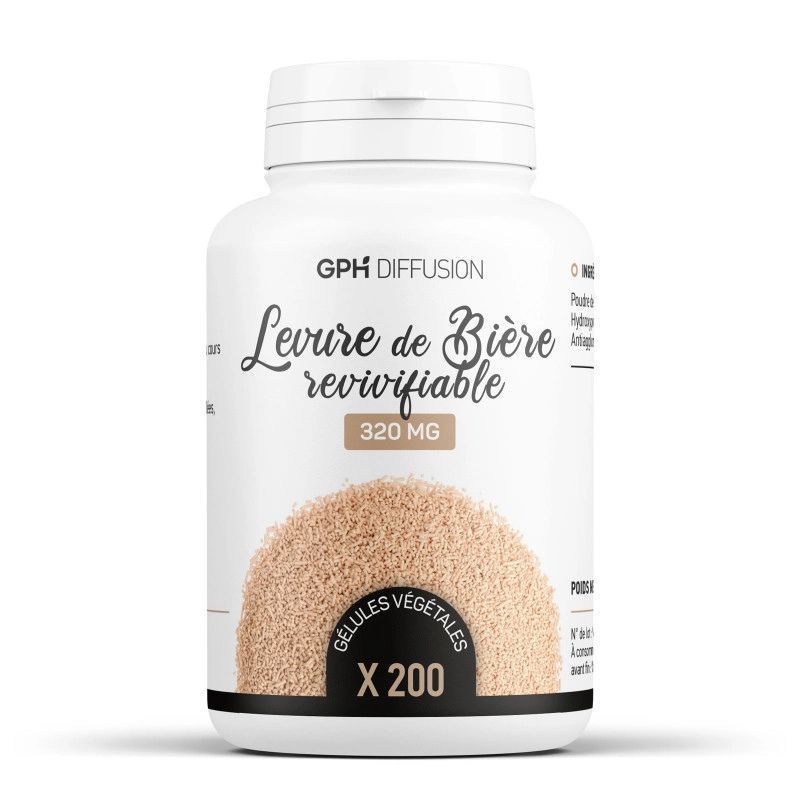 Levure de Bière Revivifiable 320 mg – 200 gélules Levure de Bière Revivifiable GPH Diffusion 320 mg – 200 gélules végétales