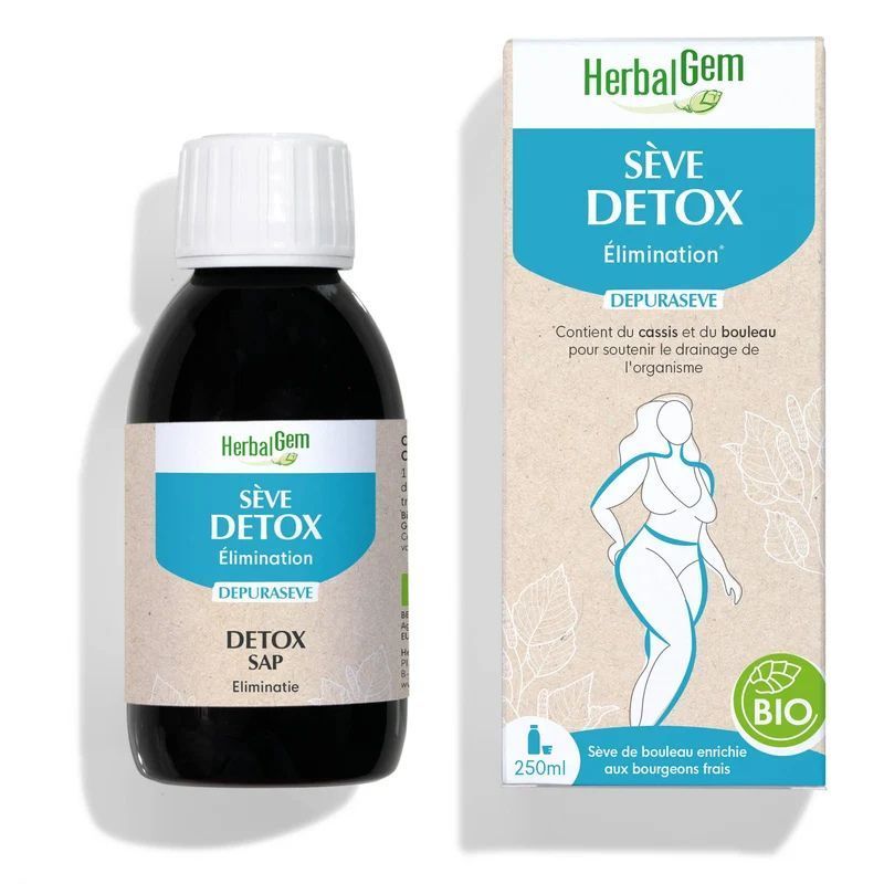 Sève Détox Bio HerbalGem – Élimination – 250 ml Sève de Bouleau Détox Bio HerbalGem pour l'élimination à base de cassis et bouleau, flacon de 250 ml