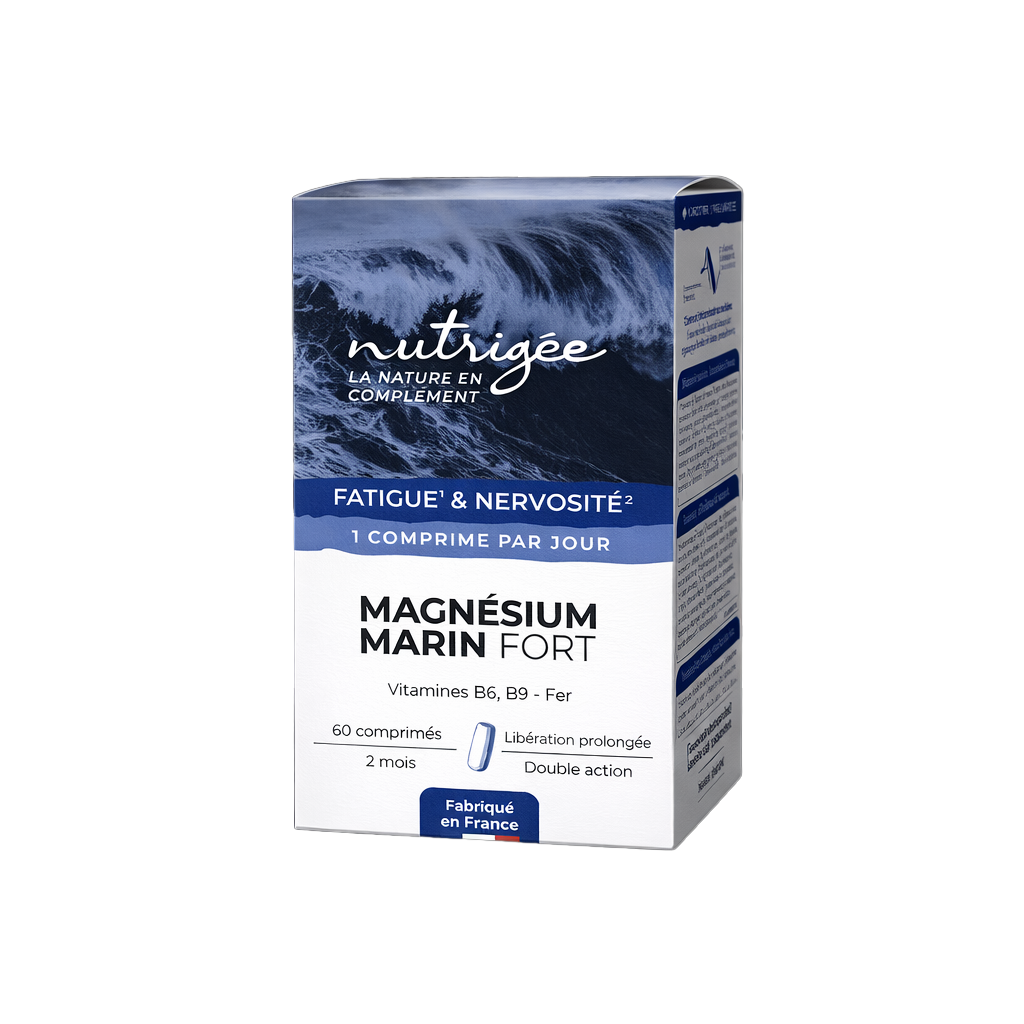 Magnésium Marin Fort Nutrigée 30 comprimés – 300 mg de magnésium marin avec fer, vitamines B6 et B9