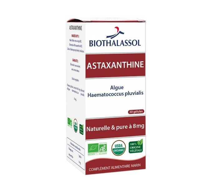 ASTAXANTHINE BIO – 30 gélules ASTAXANTHINE BIO Biothalassol – Boîte de 30 gélules végétales à 8 mg d'astaxanthine issue de la micro-algue