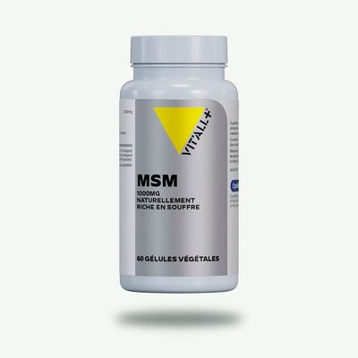 MSM Méthyl-Sulfonyl-Méthane 1000 mg Vit’All+ – OptiMSM® forme bioidentique et pure composée à 34 % de soufre élémentaire .
