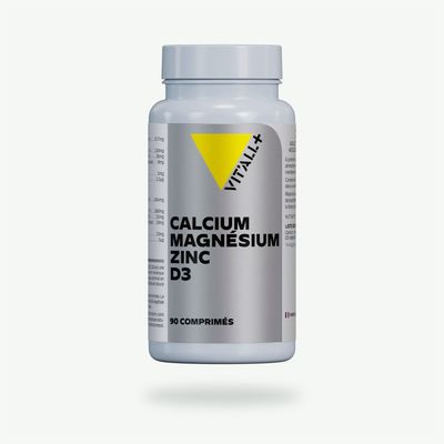 Calcium Magnésium Zinc + D3 – 90 comprimés Calcium Magnésium Zinc Bisglycinate + Vitamine D3 végétale Vit’All+ – Flacon de 90 comprimés