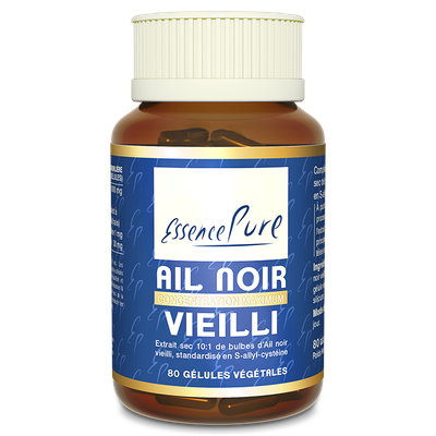 Ail noir vieilli 80 gélules Ail noir vieilli 80 gelules Allium sativum extrait 10 pour 1 Herboristerie Cousin Wiame Wattrelos.