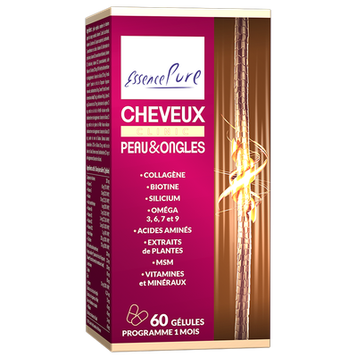Cheveux Peau Ongles EssencePure 60 gélules – biotine, zinc, MSM, méthionine et cystine