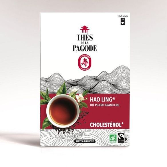 Hao Ling Thé Pu-Erh Bio – 90 sachets Hao Ling Thé Pu-Erh Bio Thés de la Pagode 90 sachets au thé Pu-Erh, thé vert au jasmin et thé Wulong Bio