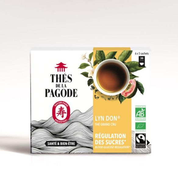 Lyn Don Thé Wulong à la Goyave Bio – 30 sachets Lyn Don Thé Wulong à la Goyave Bio Thés de la Pagode 30 sachets avec feuilles et fruits de goyave, thé vert au jasmin.
