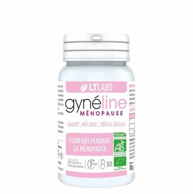 Gynéline Ménopause Bio – 30 Gélules Gynéline Ménopause Bio LT Labo – Sauge, mélisse et trèfle rouge – 30 Gélules