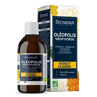 Oléopolis sirop gorge bio 125 ml oleopolis sirop gorge bio propolis guimauve thym huiles essentielles herboristerie cousin wiame wattrelos