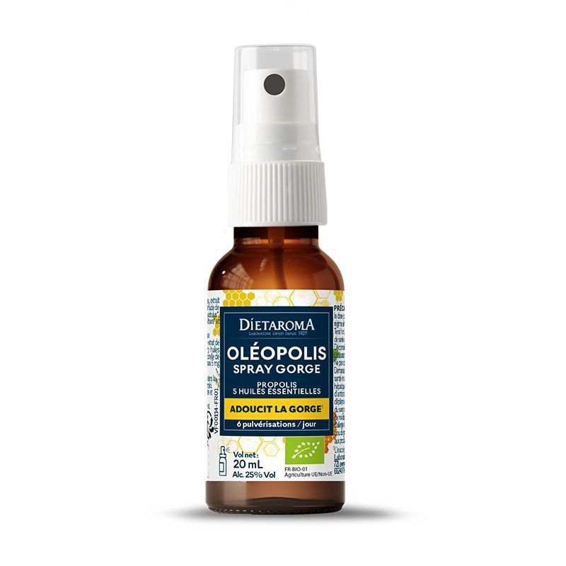 Oléopolis Spray Gorge 20 ml Bio oleopolis spray gorge bio 20 ml propolis miel huiles essentielles herboristerie cousin wiame wattrelos