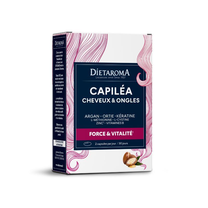 Capiléa Dietaroma à base d’argan, ortie, kératine, zinc et vitamines B pour les cheveux et les ongles – 60 capsules