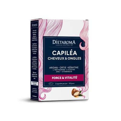 Capiléa – Cheveux & Ongles – 60 capsules Capiléa Dietaroma à base d’argan, ortie, kératine, zinc et vitamines B pour les cheveux et les ongles – 60 capsules
