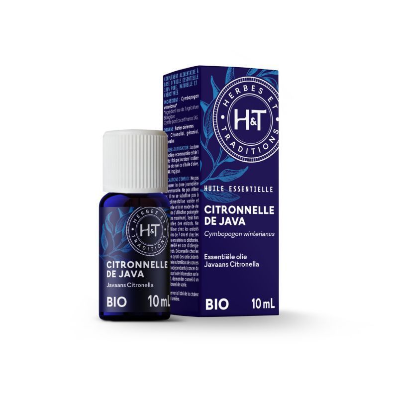 Citronnelle de Java bio 10 ml huile essentielle citronnelle de java bio Cymbopogon winterianus Herbes et Traditions 10 ml diffusion naturelle insectes