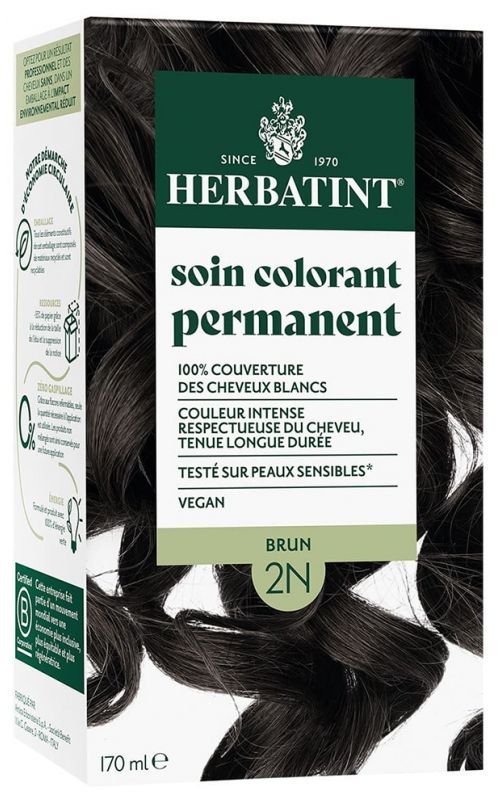 Soin Colorant Permanent Herbatint 2N Brun 170 ml coloration sans ammoniaque cheveux bruns couverture blancs